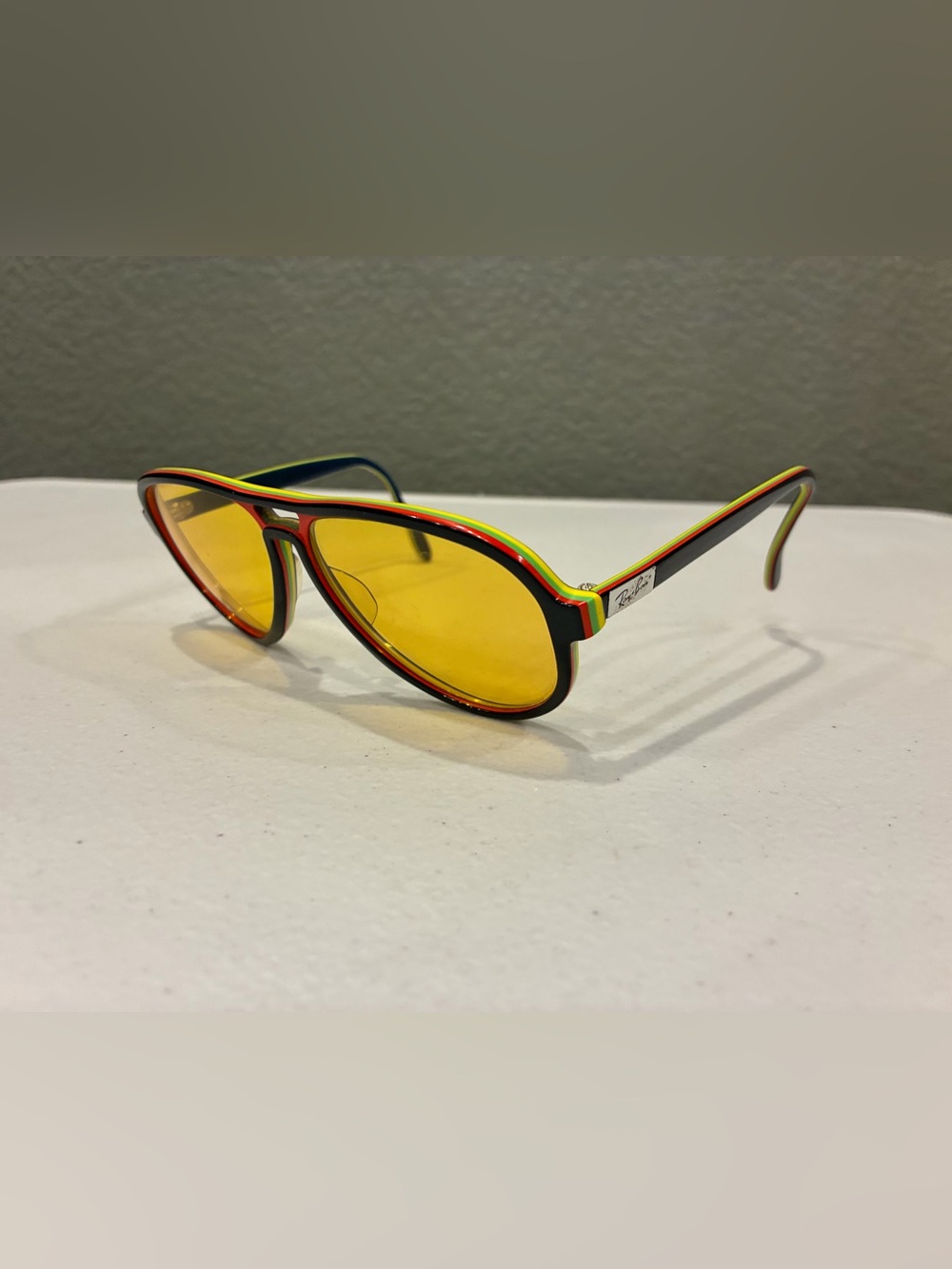 VINTAGE B&L RAY-BAN CIRCA 1960's RAINBOW STRIPES VAGABOND SUNGLASSES YELLOW LENS